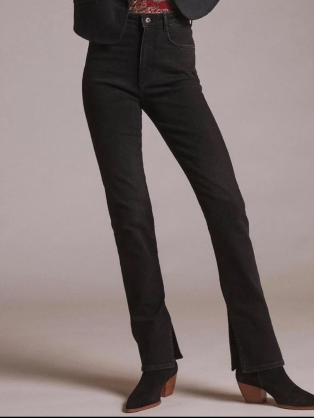 Anthropologie pilcro western style black slim straight jeans with side slits